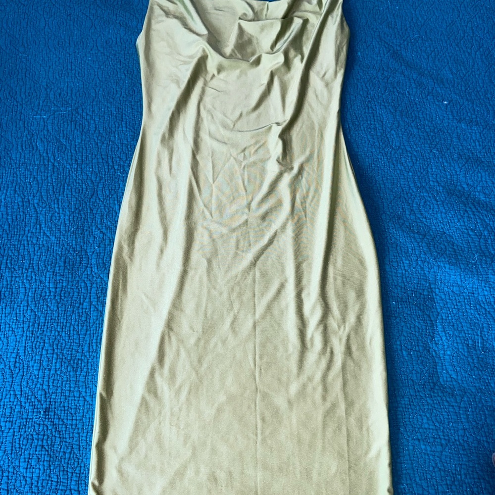 Iris Sleeveless Cowl Neck Slip Dress in Olive Green